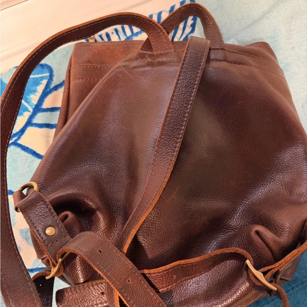 Portland Leather Small Tote Backpack in Coldbrew with Gold Hardware